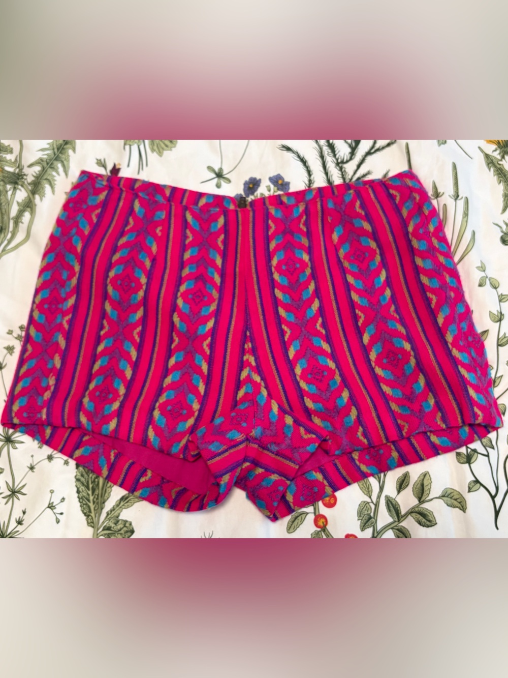Bethany Mota Hot Pink Tribal-Pattern Shorts with Teal Accents